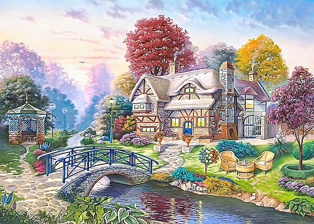 №2140392 - мостик, вечер, река, осень, домик - оригинал