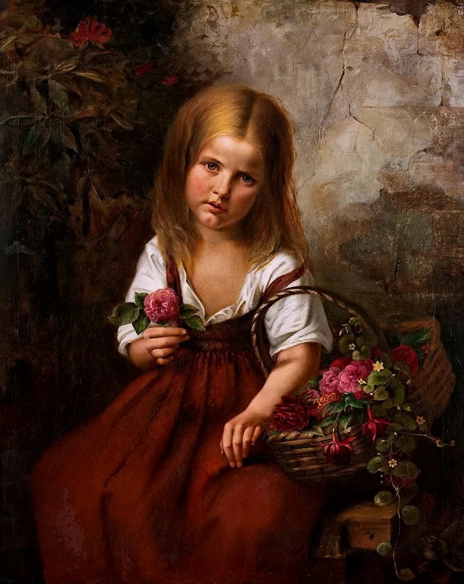 Девочка с корзиной цветов. Эмма фон Мюллер - портрет, живопись, девочка, 19 век, цветы - оригинал