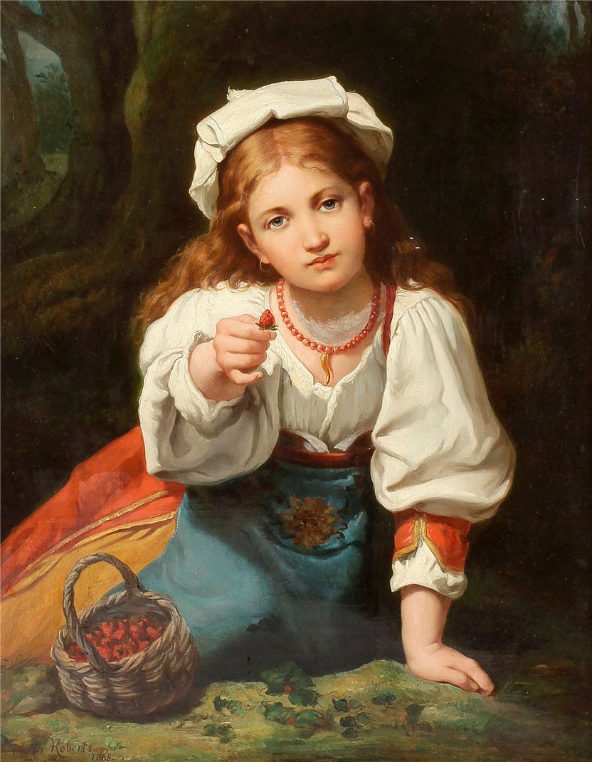 Девушка с клубникой. Edwin Thomas Roberts - девушка, живопись, 19 век, портрет - оригинал