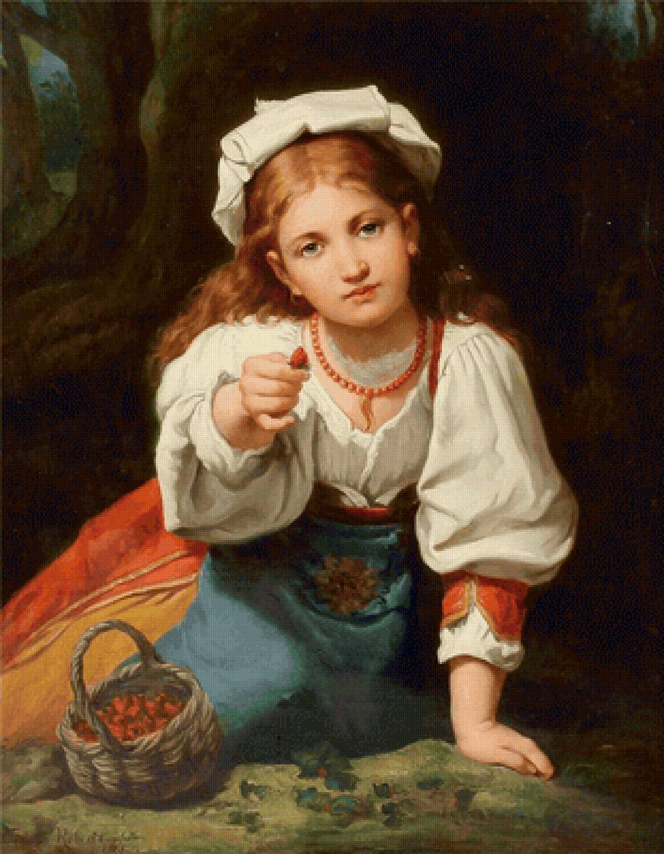 Девушка с клубникой. Edwin Thomas Roberts - портрет, живопись, девушка, 19 век - предпросмотр