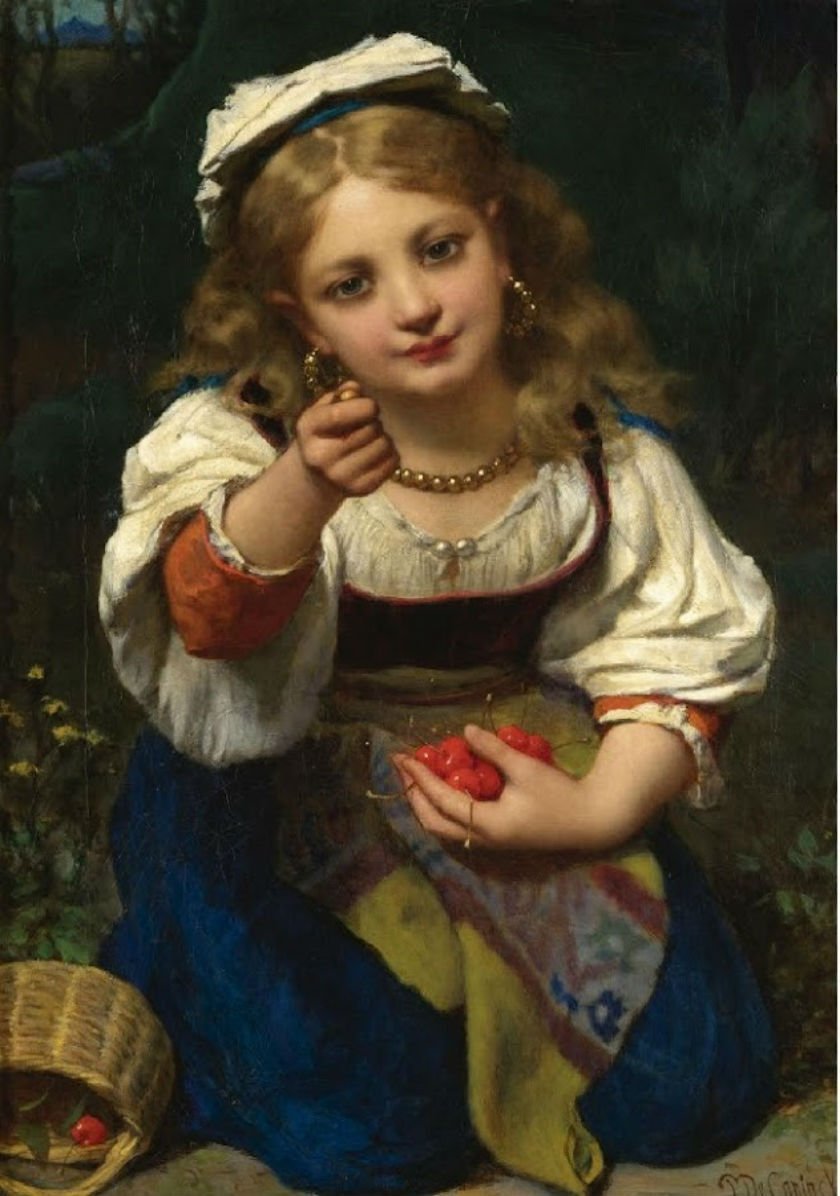 Эмиль Мунье. Девушка с вишней - живопись, 19 век, портрет, девушка - оригинал