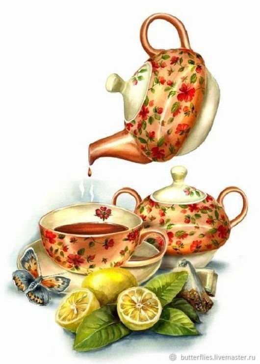 чаепитие - чашка, чай, бабочка - оригинал