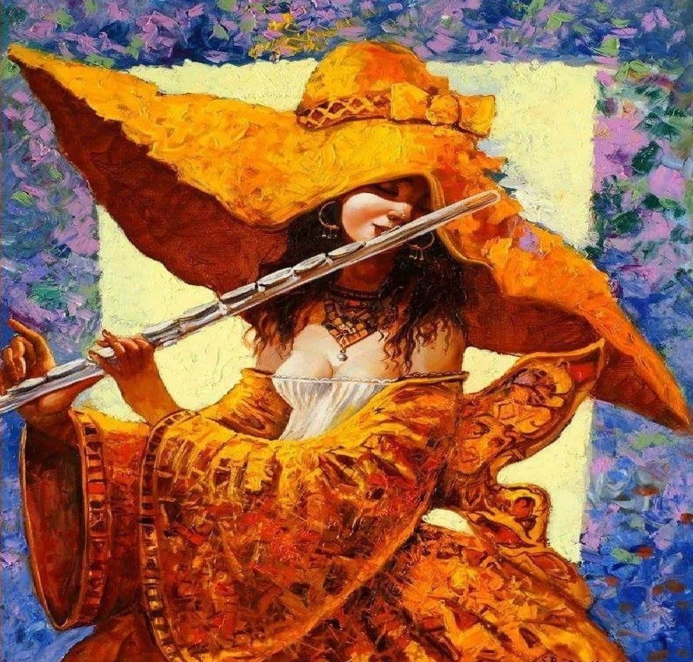 Мелодия флейты. Байрам Саламов - живопись, девушка - оригинал