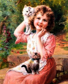 Niña con gato - niños - оригинал