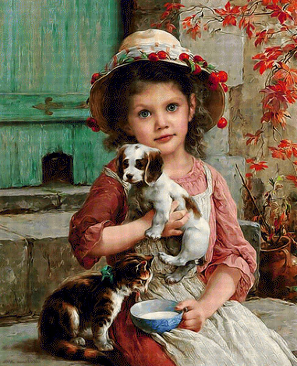 Niña con perro y gato - niños - предпросмотр