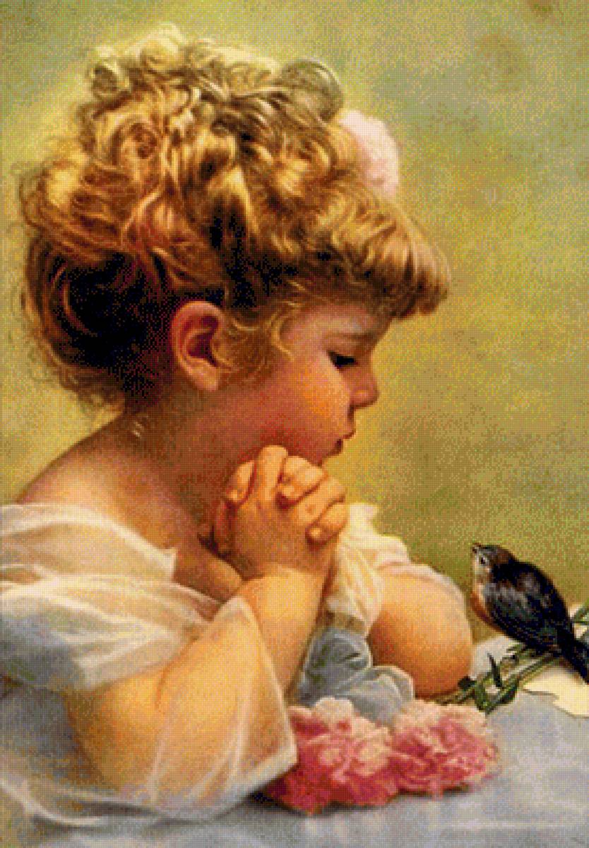 niña con pajaro - niños - предпросмотр