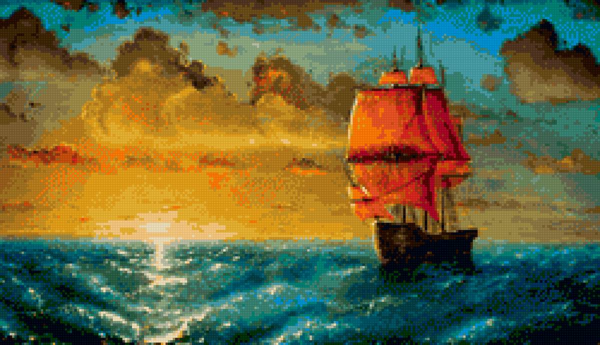 парусник - закат, парусник, море - предпросмотр