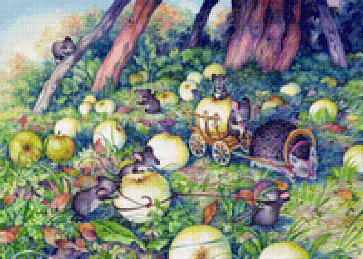 Сбор яблок - йонайтис, дерево, еж, мыши, яблоко - предпросмотр