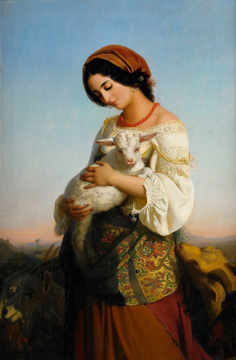 Wilhelm August Rudolf Lehmann. Итальянская пастушка - 19 век, портрет, живопись, девушка, ягненок - оригинал