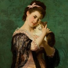 Схема вышивки «Девушка с кошкой. Джозеф Карауд»