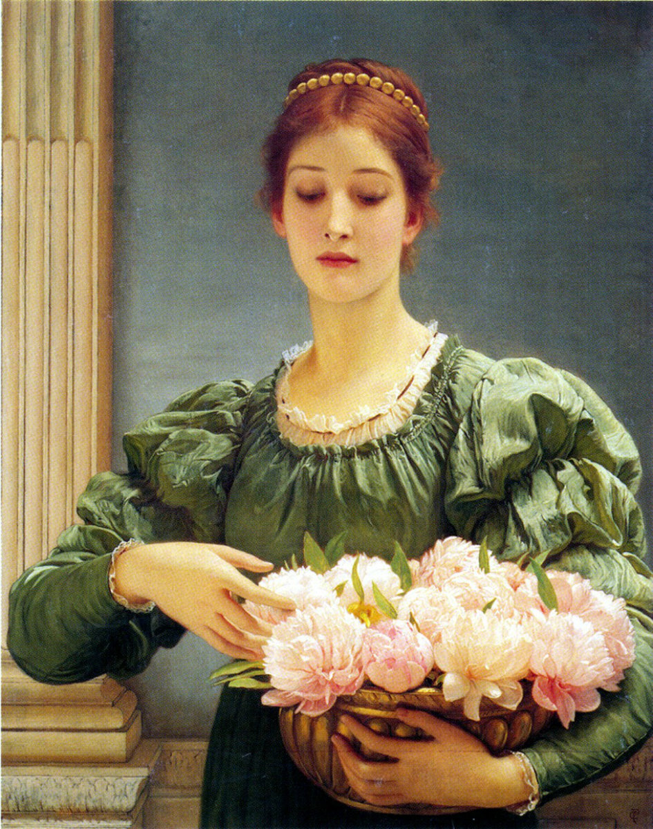 Девушка с пионами. Чарльз Эдвард Перуджини - 19 век, девушка, живопись, цветы, портрет - оригинал