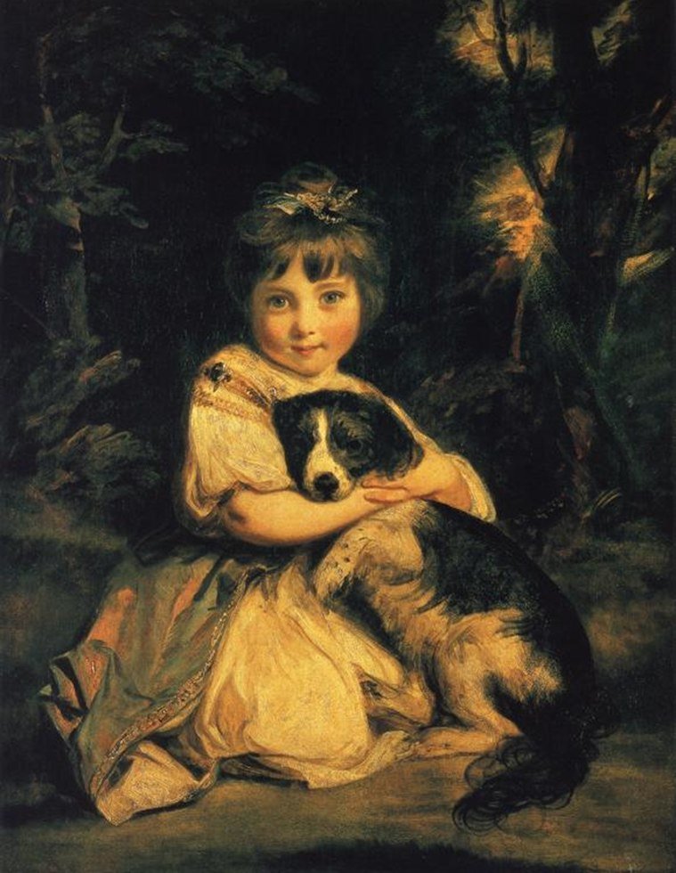 Джошуа Рейнольдс. Портрет Мисс Боулз с собакой - живопись, собака, 19 век, девочка, портрет - оригинал