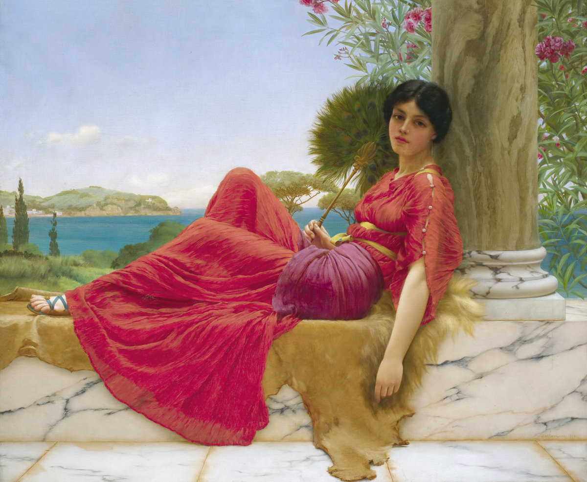 Джон Уильям Годвард. Опираясь на колонну - живопись, девушка, 19 век, портрет - оригинал