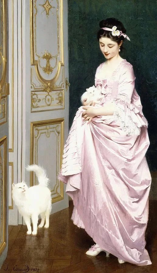 Джозеф Карауд. Девушка с котёнком - девушка, живопись, 19 век, портрет, котенок - оригинал