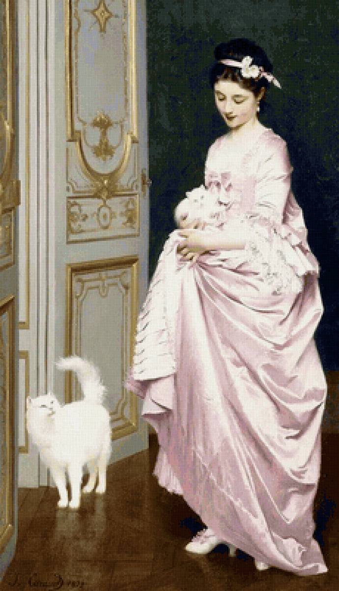 Джозеф Карауд. Девушка с котёнком - девушка, портрет, живопись, 19 век, котенок - предпросмотр