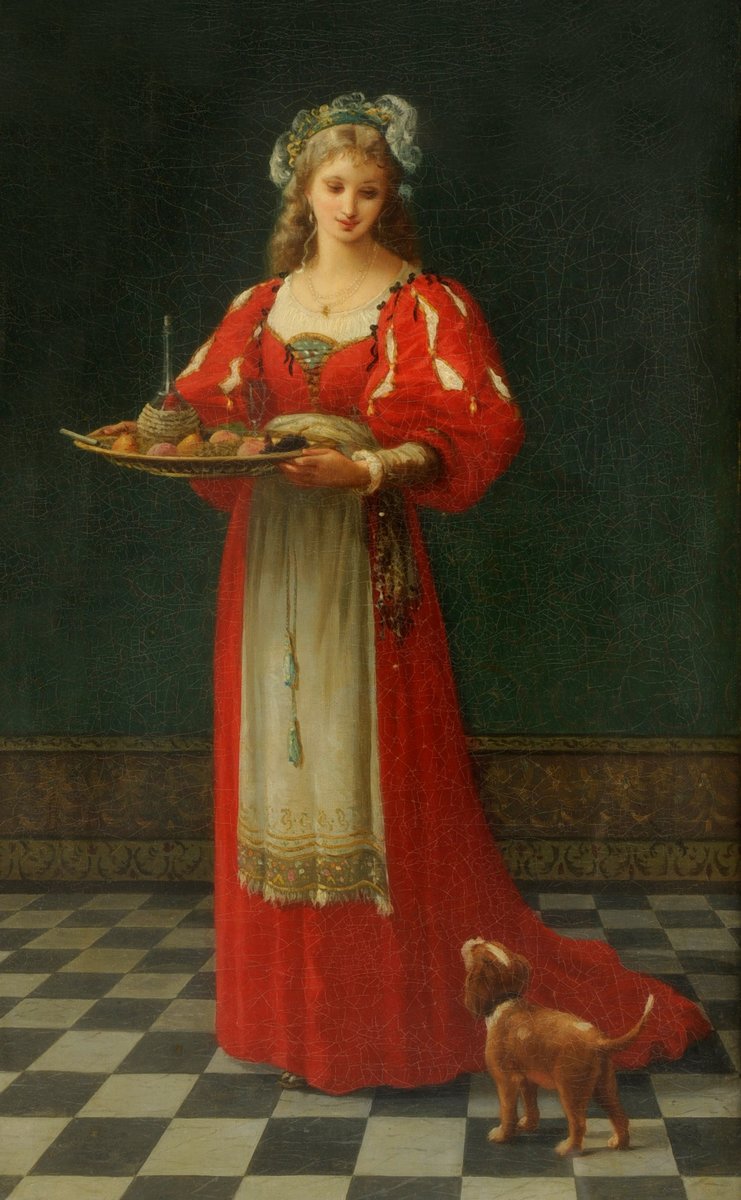 Служанка с собачкой. Гюстав Дуайен - девушка, собака, живопись, 19 век - оригинал