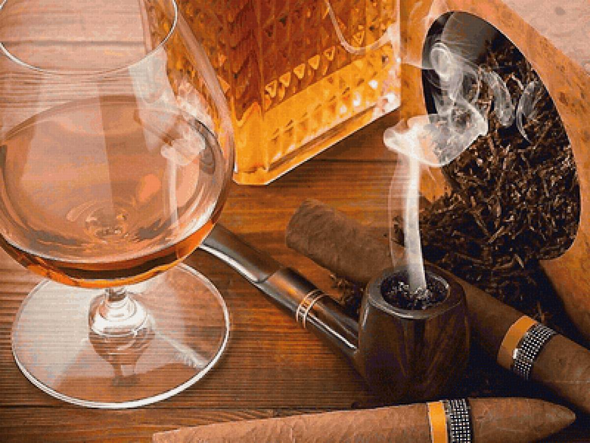 мужской натюрморт - виски, трубка, бокал, табак, натюрморт - предпросмотр