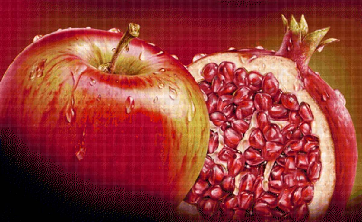 Яблоко с гранатом - фрукты, яблоко, гранат, натюрморт - предпросмотр