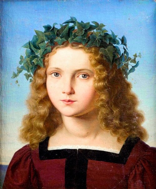 Frederich Wilhelm Achadow. Девушка в венке - 19 век, живопись, девушка, портрет - оригинал