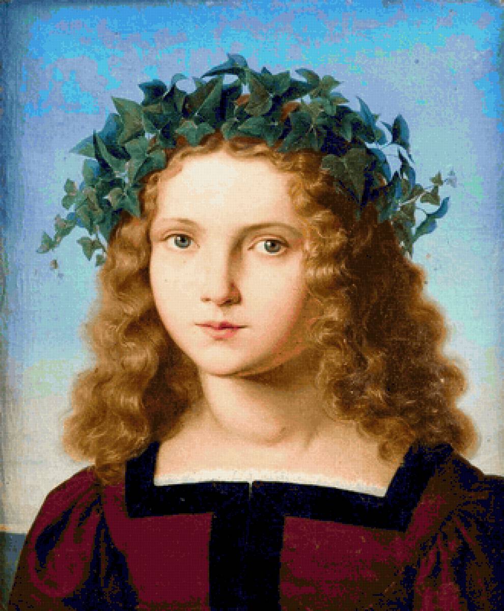 Frederich Wilhelm Achadow. Девушка в венке - 19 век, живопись, девушка, портрет - предпросмотр