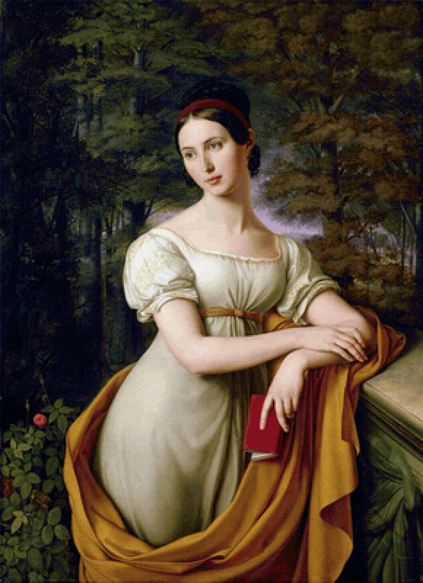 Frederich Wilhelm Achadow. Девушка с книгой - живопись, портрет, 19 век, девушка - предпросмотр