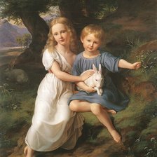 Оригинал схемы вышивки «Frederich Wilhelm Achadow. Дети с кроликом» (№2143052)