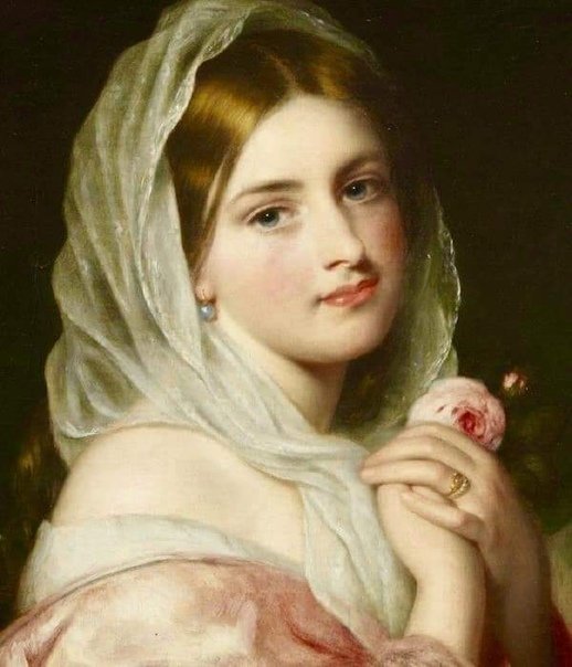 Чарльз Бакстер. Девушка с розой - 19 век, живопись, девушка, портрет - оригинал