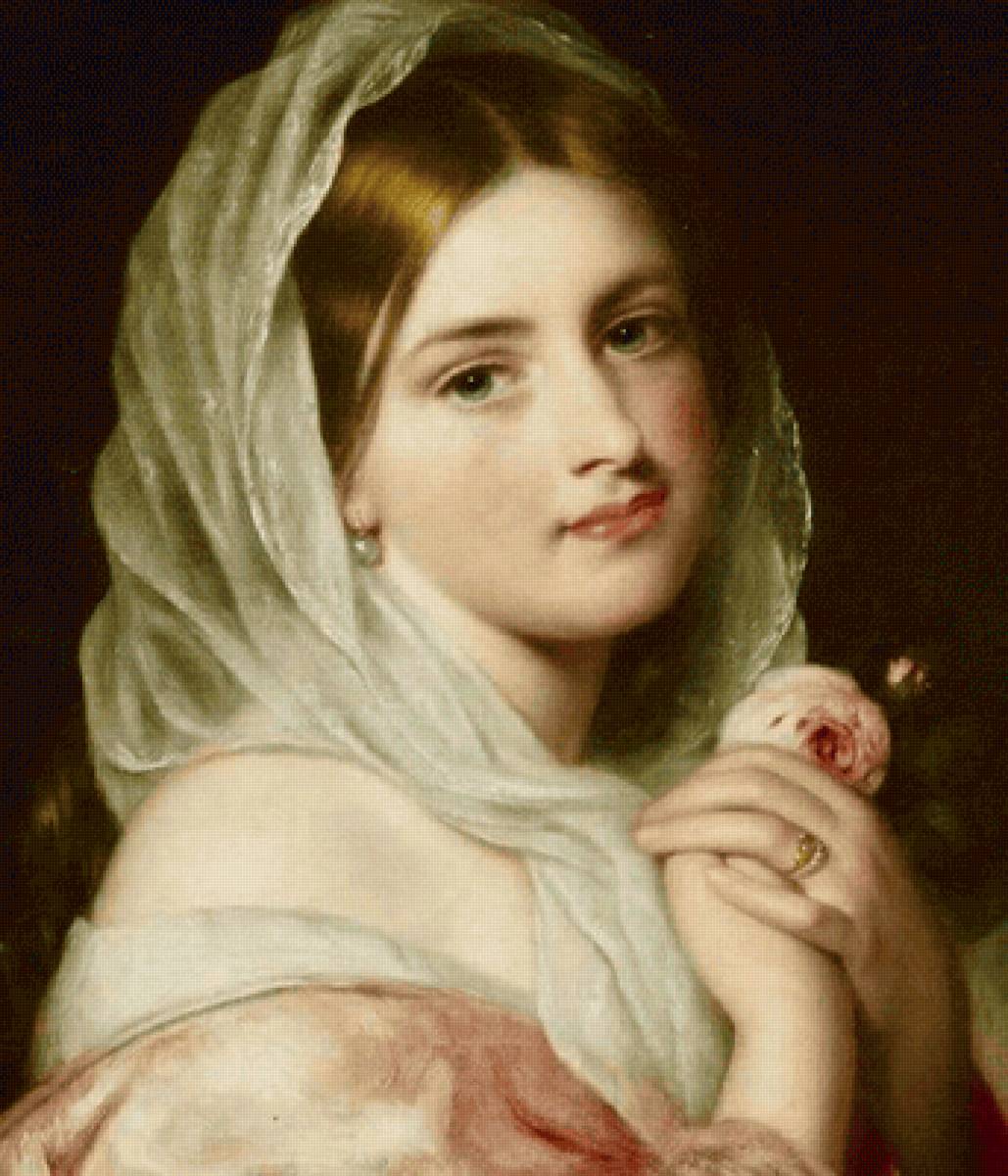 Чарльз Бакстер. Девушка с розой - 19 век, девушка, портрет, живопись - предпросмотр