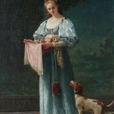 Схема вышивки «Девушка со щенками. Гюстав Дуайен»