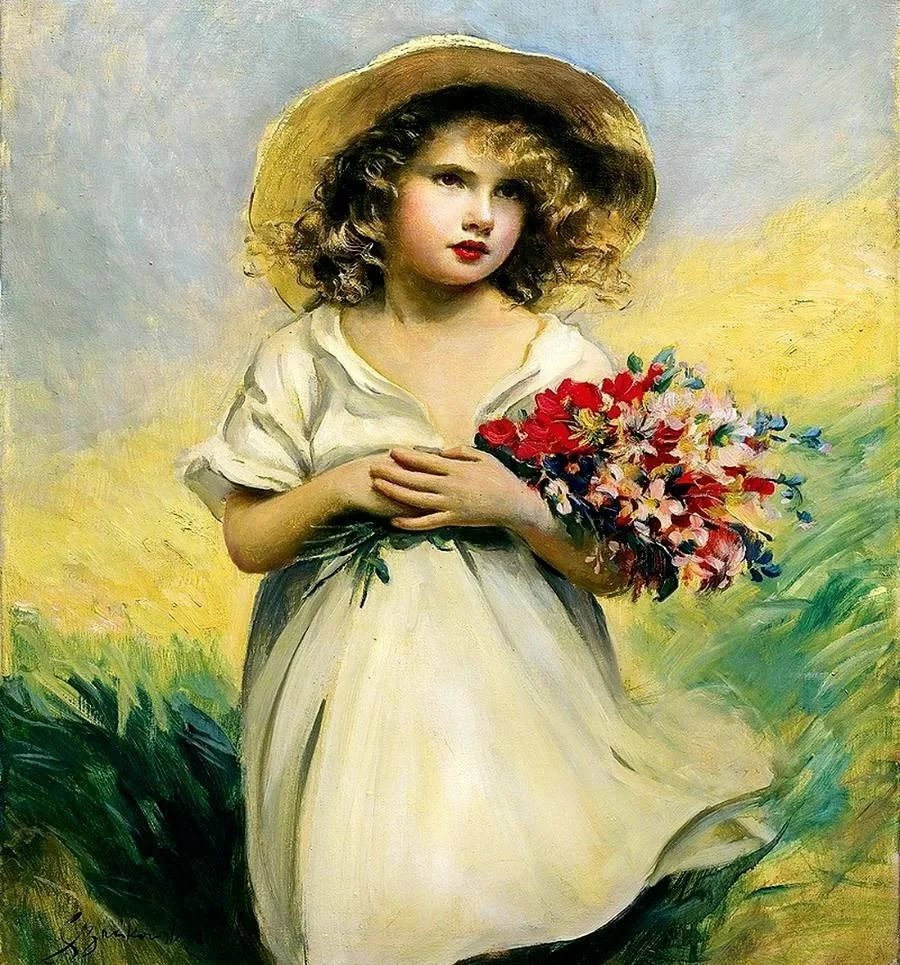 Boleslaw Von Szankowsk. Девочка с букетом - девочка, цветы, живопись, букет, портрет - оригинал
