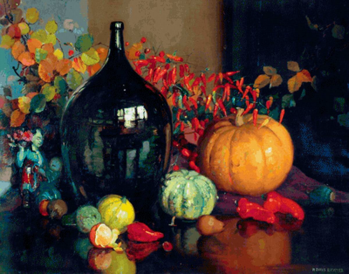 Герберт Дэвис Рихтер. Натюрморт с тыквой - овощи, натюрморт - предпросмотр