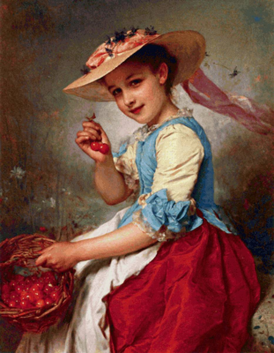 Девочка с ягодами. Адольф Пиот - девочка, 19 век, портрет, живопись - предпросмотр