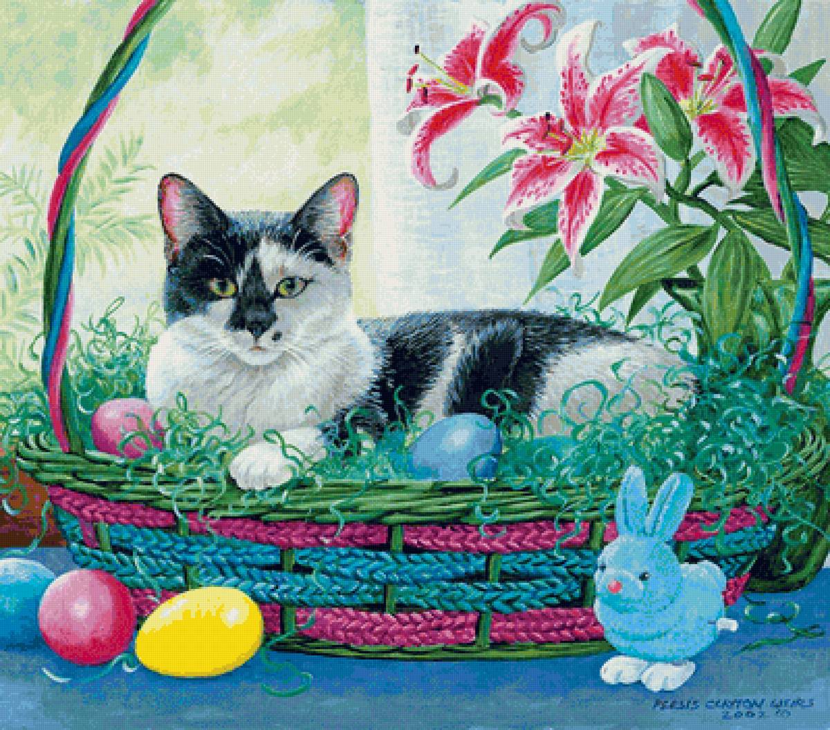 пасхальный котик - кот, корзинка, пасха, крашенки - предпросмотр