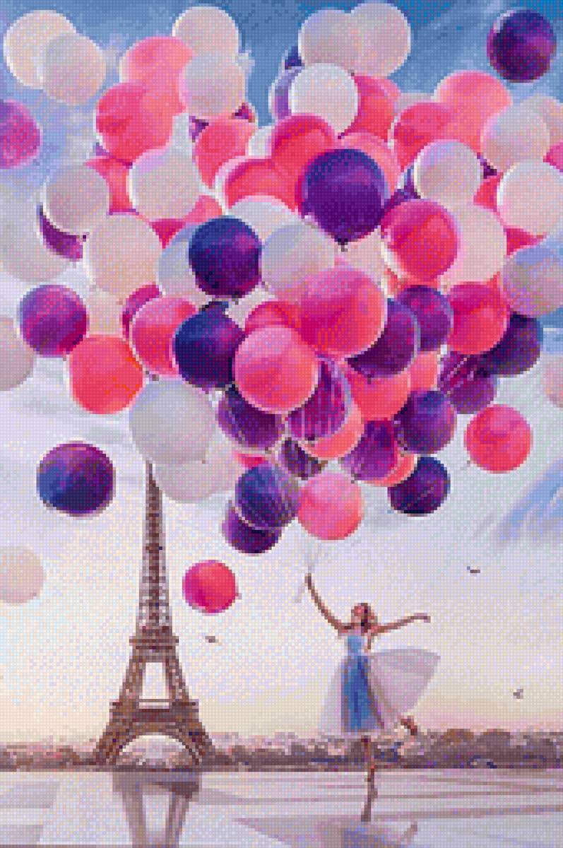 Воздушные шары и Эйфелева башня - эйфелева башня, шары, воздушные шары, девушка, башня - предпросмотр