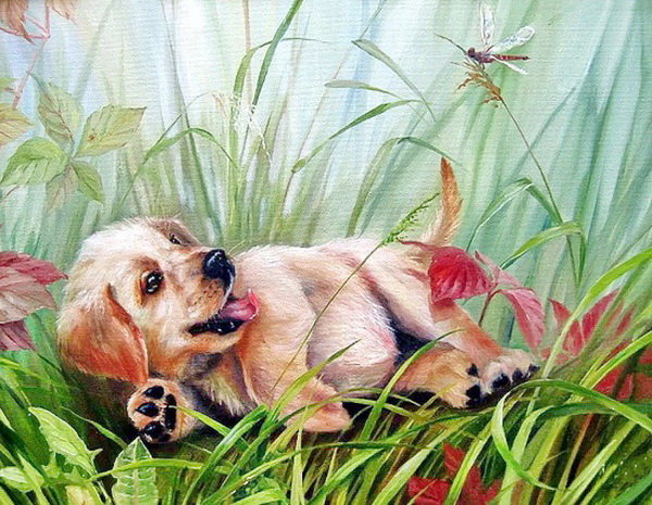 Щенок на охоте - оригинал