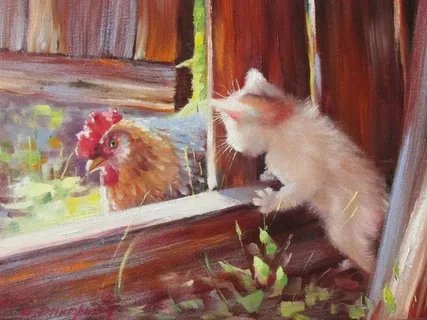 А ты кто? - котенок, окно, деревня, лето, петух - оригинал