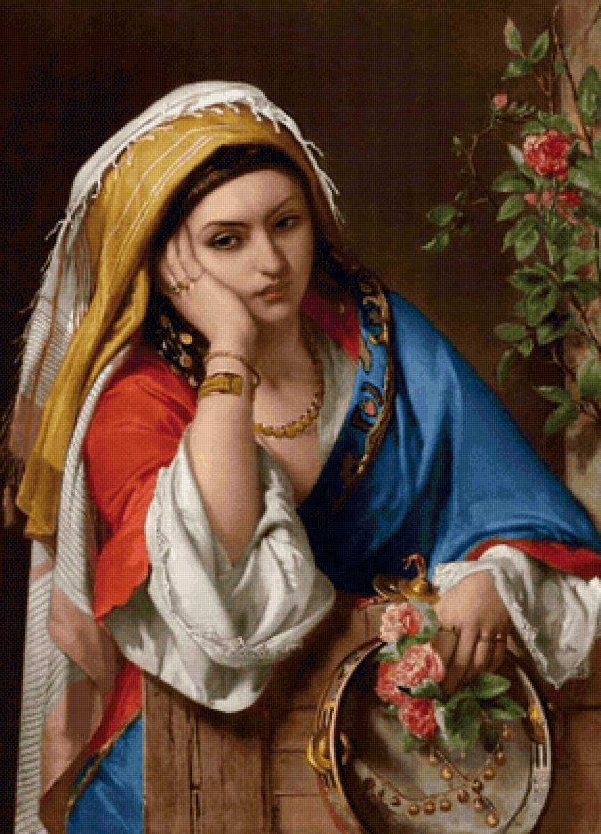 Жан-Франсуа Портель. Девушка с бубном - 19 век, живопись, портрет, девушка - предпросмотр