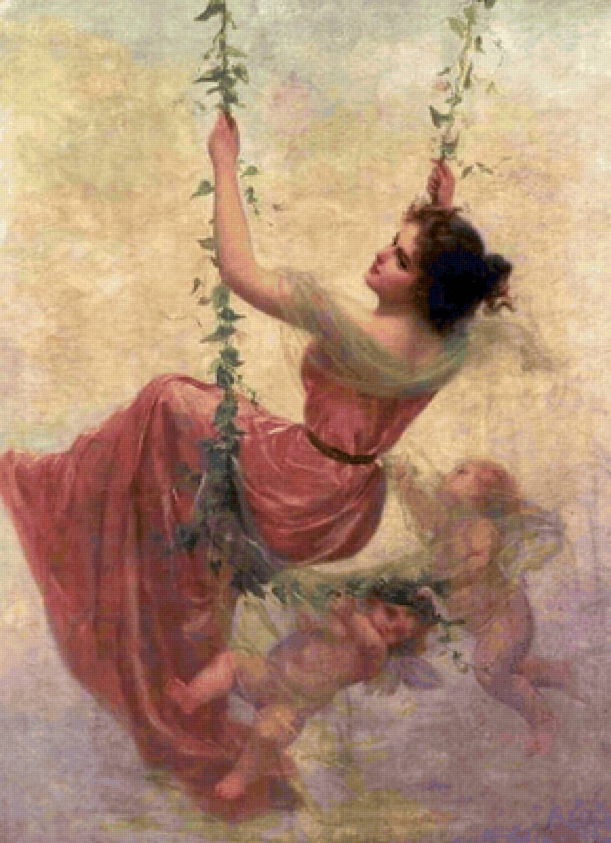 Качели. Edouard Bisson - 19 век, девушка, живопись, ангел - предпросмотр