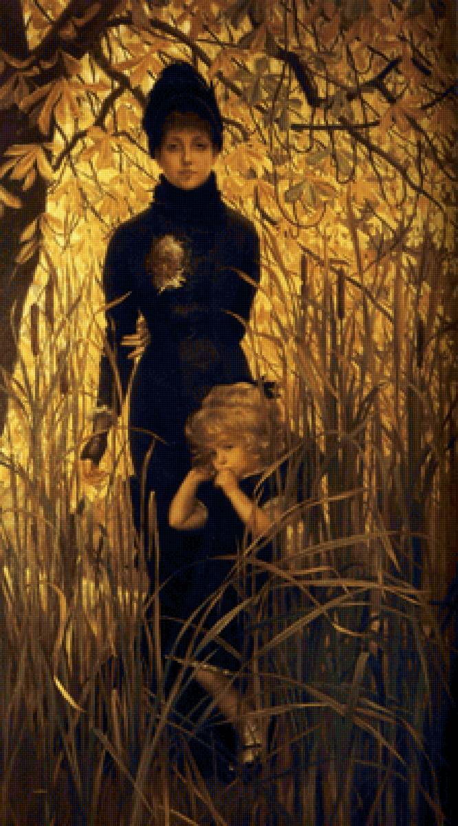 Поздняя осень. Джеймс Тиссо - дама, девочка, портрет, 19 век, женщина, живопись - предпросмотр