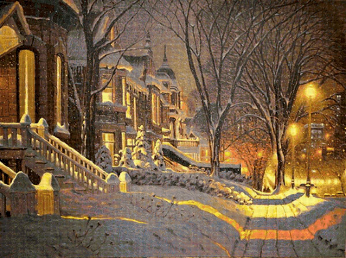 Зимняя улочка - дом, фонарь, улица, зима - предпросмотр