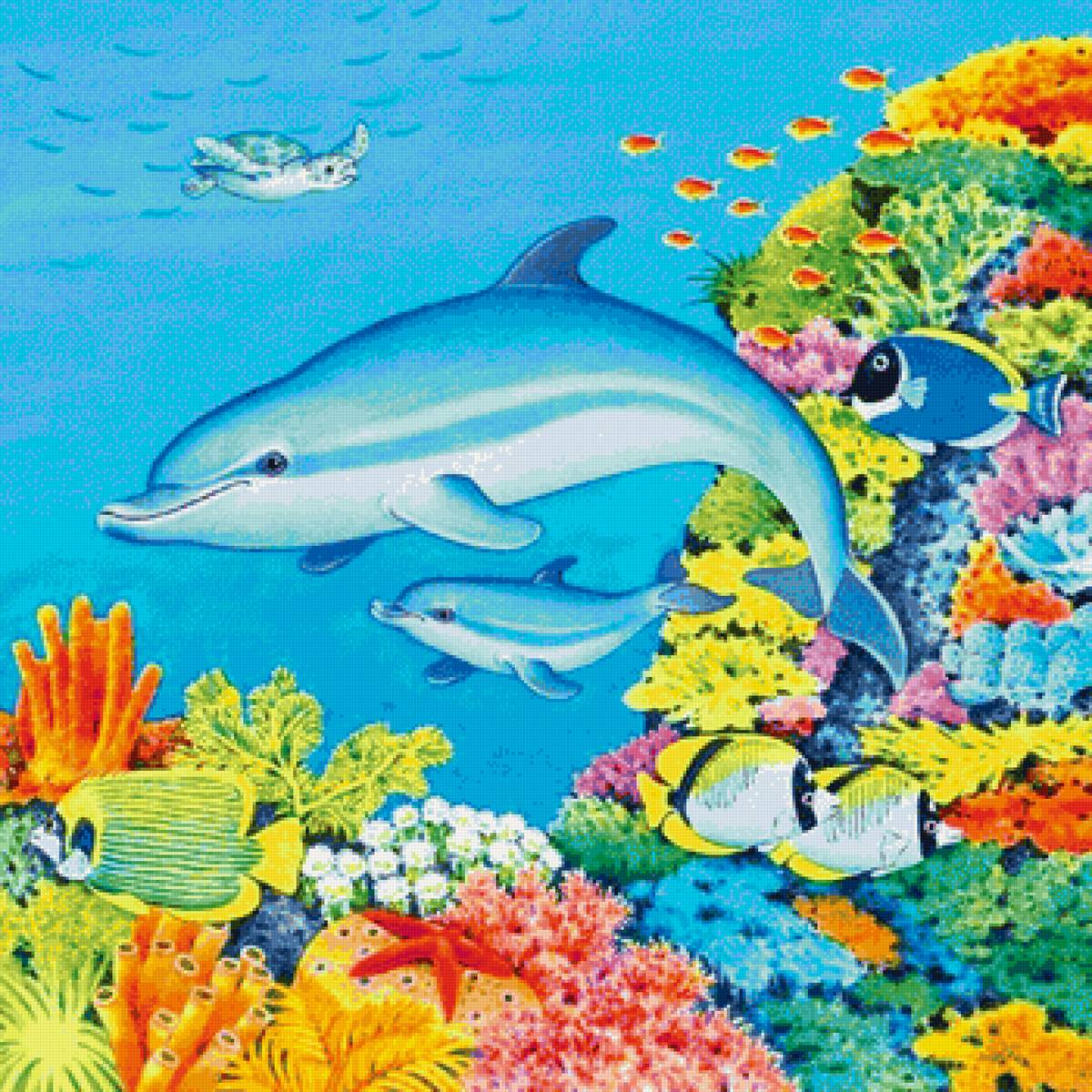 №2144772 - черепаха, рыбы, дельфины, подводный мир - предпросмотр