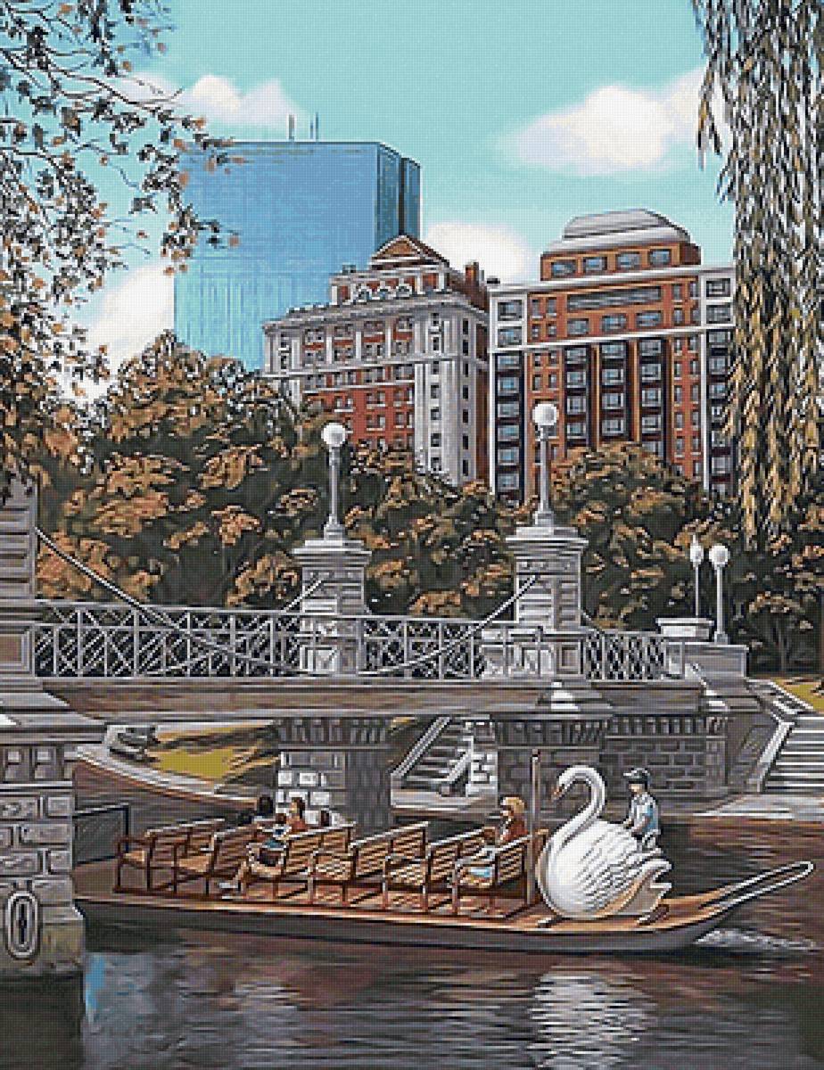 №2144798 - дома, город, мост, парк, река, лодка - предпросмотр