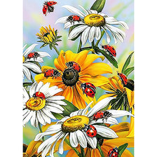 Схема вышивки «Ромашки и божьи коровкиё»