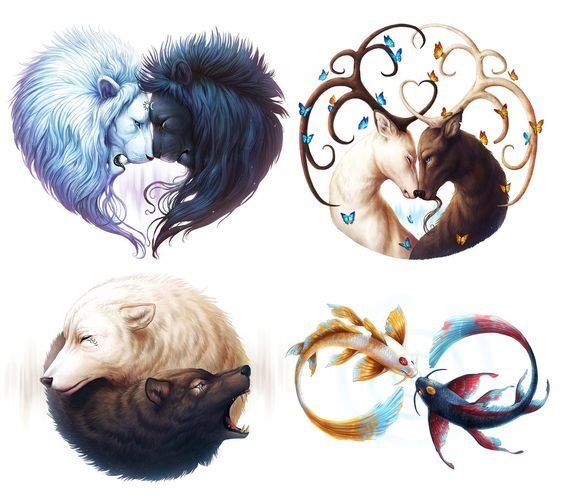 Коллаж - волки, лев, олень, животные, рыбы - оригинал