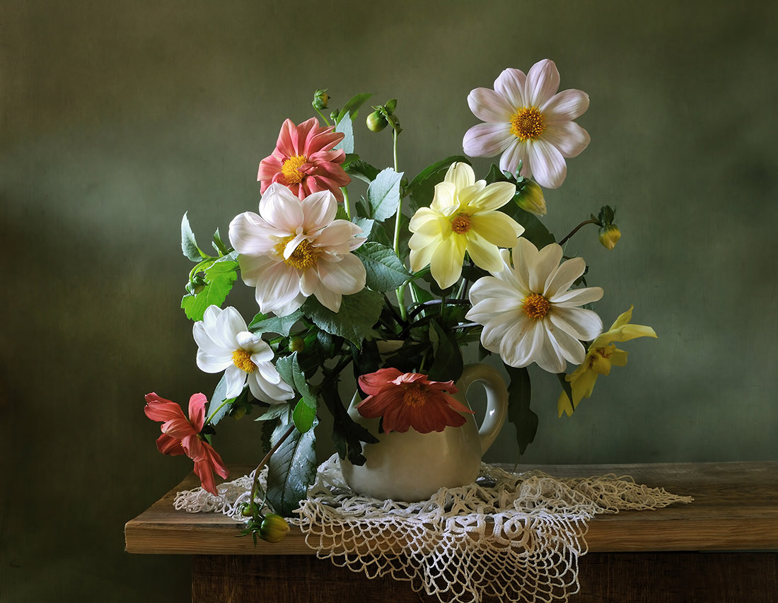 Августовский букет - георгины, цветы, натюрморт - оригинал