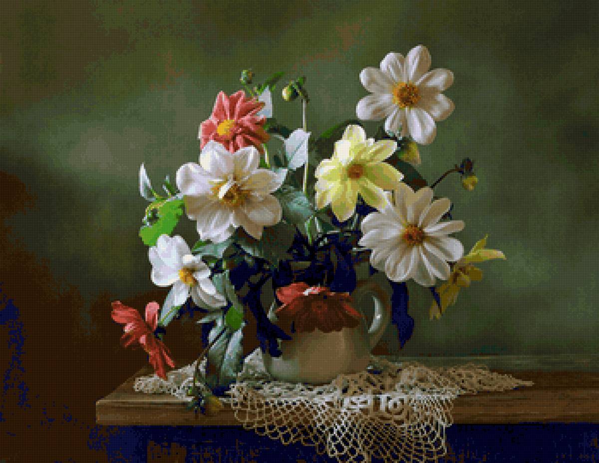 Августовский букет - цветы, натюрморт, георгины - предпросмотр