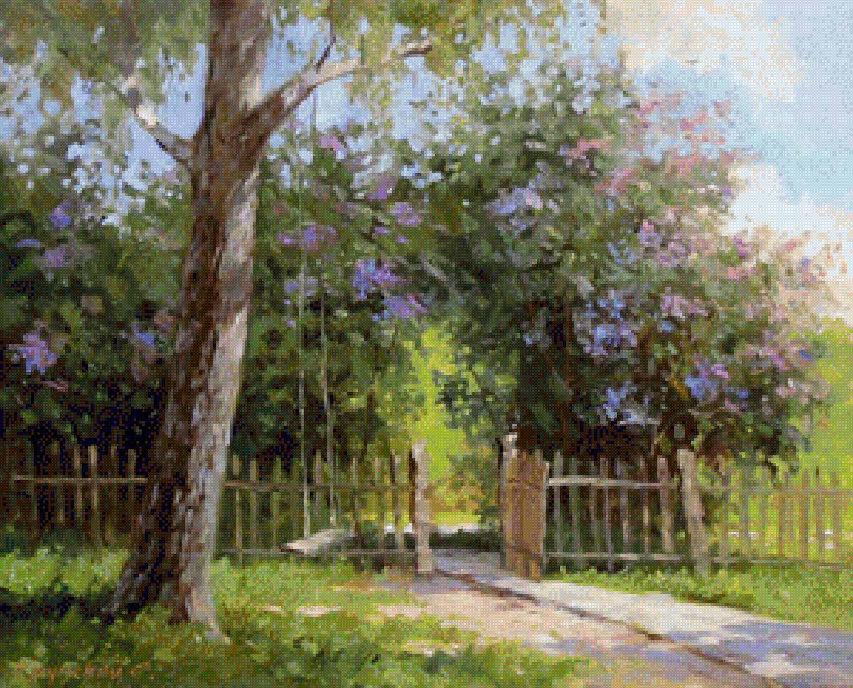 Калитка из детства - сирень, дорожка, качели, калитка - предпросмотр