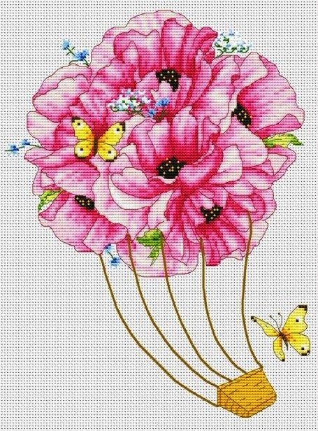 Воздушный шар - цветы, воздушный шар, бабочки - оригинал