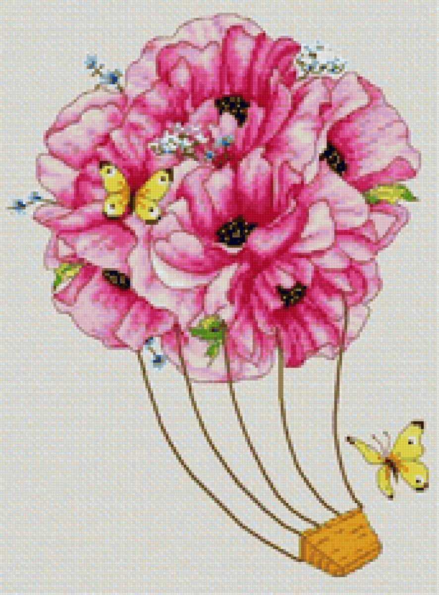 Воздушный шар - цветы, воздушный шар, бабочки - предпросмотр