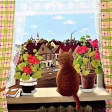Оригинал схемы вышивки «кот на окне» (№2148244)